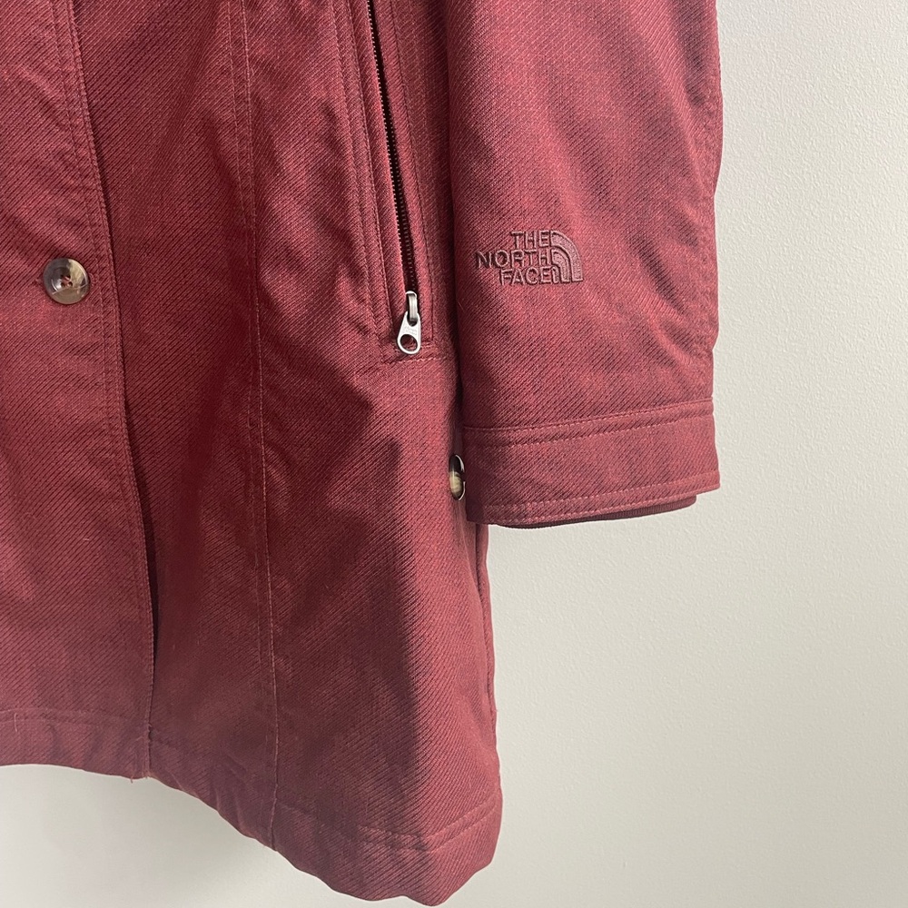 North Face Burgundy Boulevard Jacket Faux Fur Removeable Collar Hidden Zipper - Picture 7 of 13